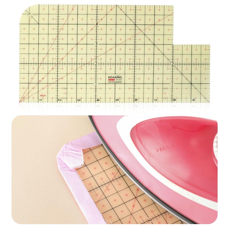 MYLbeter Thin Hot Hem Ruler Rounded Corner Ironing Ruler for Pocket All-in-one Ruler for Sewing Quilting Heat Resistant Non-Slip Hot Ruler Efficient Precise Sewing Tool Seam Guide 10X5inch - Image 1